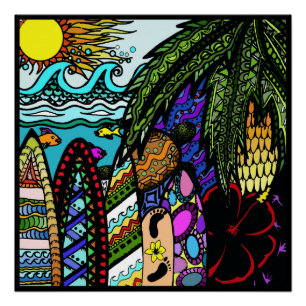 Hawaiian Ink doedle, kleur Poster