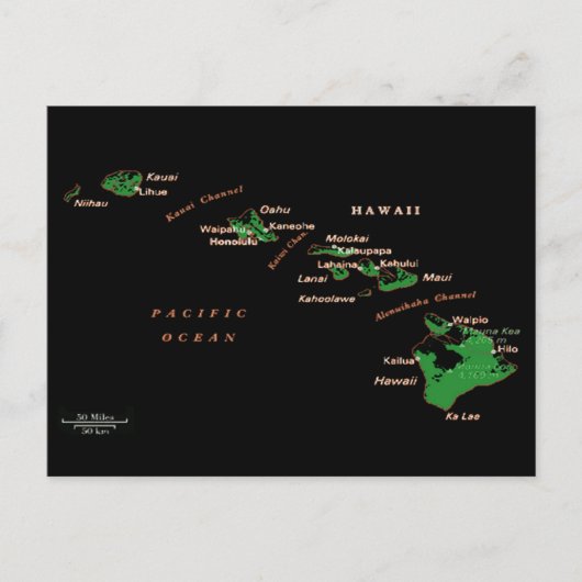 Hawaiian Island-kaart Briefkaart (Voorkant)