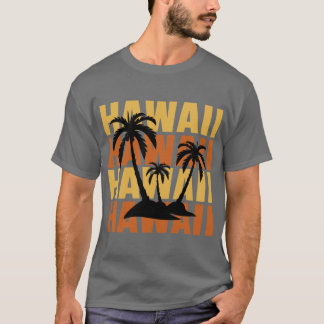 Hawaiian Islands Surf Style Palm Trees Beach print T-shirt