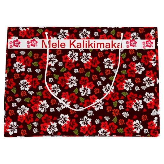 Hawaiian Kerstmis Hibiscus Large Gift Bag Groot Cadeauzakje (Voorkant)