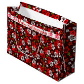 Hawaiian Kerstmis Hibiscus Large Gift Bag Groot Cadeauzakje (Voorkant Gekanteld)