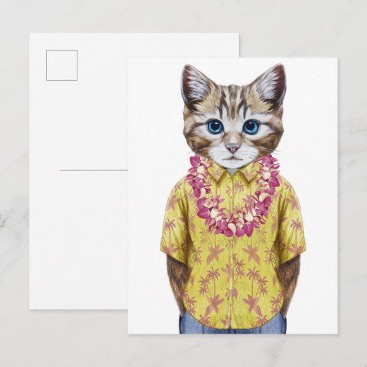 Hawaiian Kitty Cat Briefkaart (Voorkant / Achterkant)