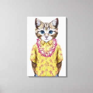 Hawaiian Kitty Cat Canvas Afdruk