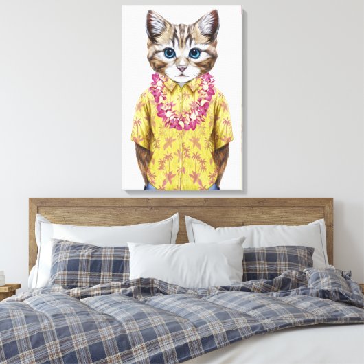 Hawaiian Kitty Cat Canvas Afdruk (Insitu (Slaapkamer))
