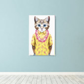 Hawaiian Kitty Cat Canvas Afdruk (Insitu (Houten vloer))