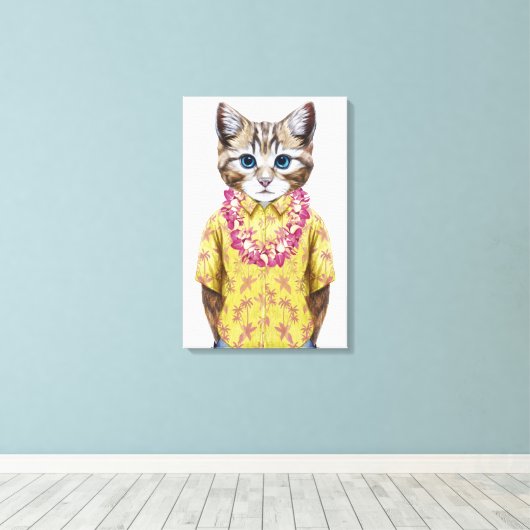 Hawaiian Kitty Cat Canvas Afdruk (Insitu (Houten vloer))