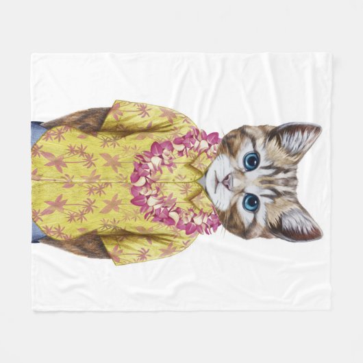 Hawaiian Kitty Cat Fleece Deken (Voorkant (Horizontaal))