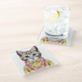Hawaiian Kitty Cat Glazen Onderzetter (Schuin)