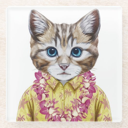 Hawaiian Kitty Cat Glazen Onderzetter (Voorkant)