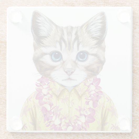 Hawaiian Kitty Cat Glazen Onderzetter (Achterkant)