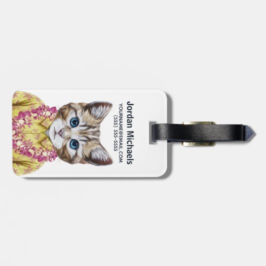 Hawaiian Kitty Cat | Jouw namen toevoegen Bagagelabel (Achterkant horizontaal)
