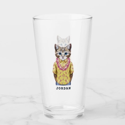 Hawaiian Kitty Cat | Jouw namen toevoegen Glas (Voorkant)