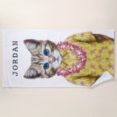 Hawaiian Kitty Cat | Jouw namen toevoegen Strandlaken (Voorkant)