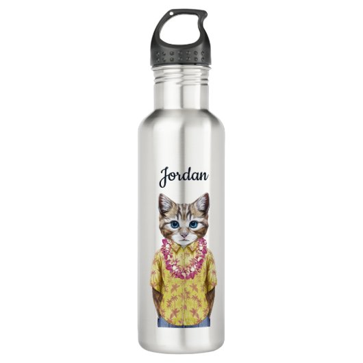 Hawaiian Kitty Cat | Jouw namen toevoegen Waterfles (Voorkant)