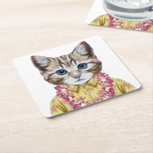 Hawaiian Kitty Cat Kartonnen Onderzetters (Schuin)