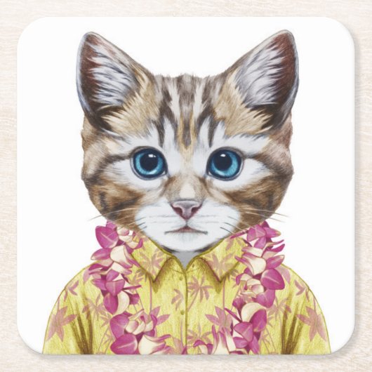 Hawaiian Kitty Cat Kartonnen Onderzetters (Voorkant)