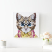 Hawaiian Kitty Cat Vierkante Klok (Huis)