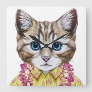 Hawaiian Kitty Cat Vierkante Klok