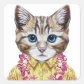 Hawaiian Kitty Cat Vierkante Sticker (Voorkant)