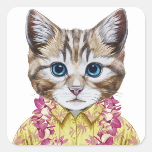Hawaiian Kitty Cat Vierkante Sticker (Voorkant)