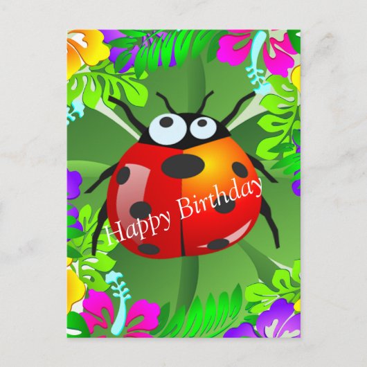Hawaiian ladybug op een klaver met vier bladzijden briefkaart (Voorkant)
