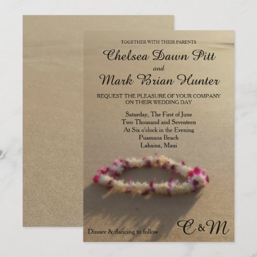 Hawaiian Lei Beach Huwelijksuitnodiging Kaart (Voorkant / Achterkant)