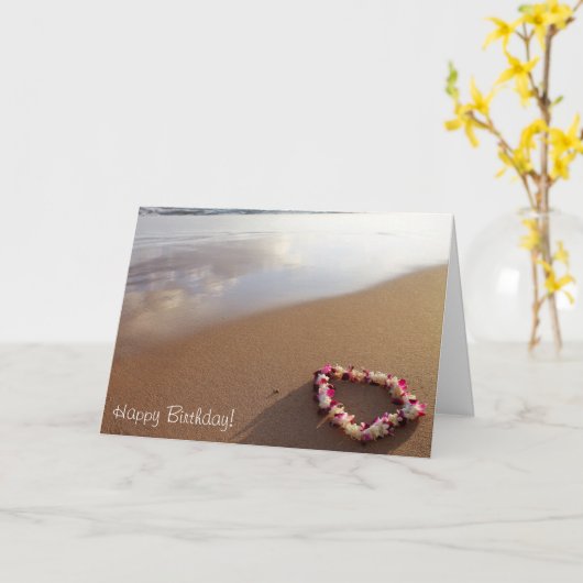 Hawaiian Lei & Beach Verjaardag Kaart (Gele Bloem)