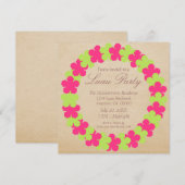 Hawaiian Lei Luau Party Invitation, Pink & Green Kaart (Voorkant / Achterkant)