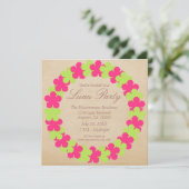 Hawaiian Lei Luau Party Invitation, Pink & Green Kaart (Staand voorkant)