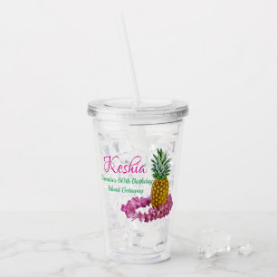 Hawaiian Lei & Pineapple Monogrammed Luau Thema Acryl Drinkbeker