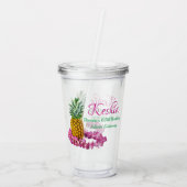 Hawaiian Lei & Pineapple Monogrammed Luau Thema Acryl Drinkbeker (Achterkant)