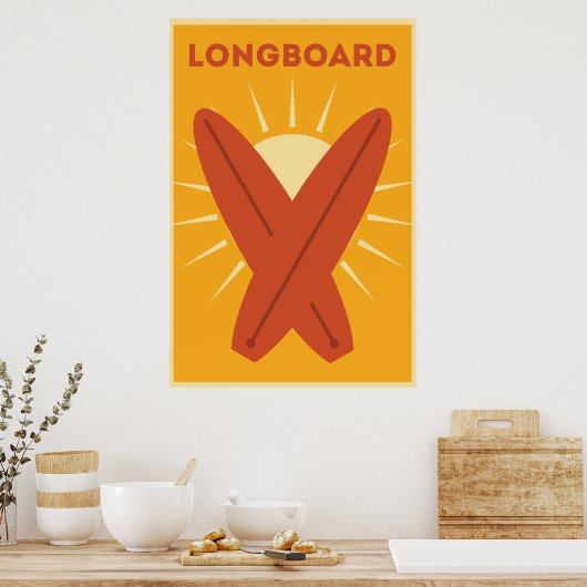 Hawaiian Longboard Surfboard Retro Poster (Keuken)