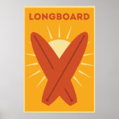 Hawaiian Longboard Surfboard  Retro Poster (Voorkant)