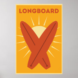 Hawaiian Longboard Surfboard Retro Poster