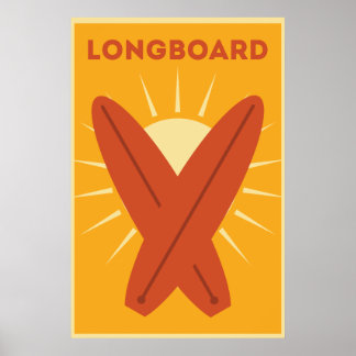Hawaiian Longboard Surfboard Retro Poster