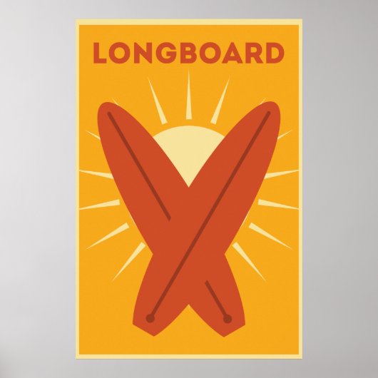 Hawaiian Longboard Surfboard  Retro Poster (Voorkant)