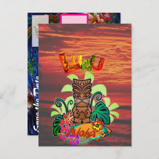 Hawaiian Luau Aankondigingskaart (Voorkant / Achterkant)