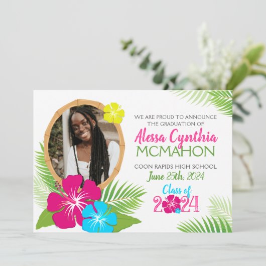 Hawaiian Luau Afstuderen 2 Foto aankondiging (Staand voorkant)