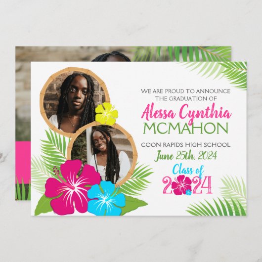 Hawaiian Luau Afstuderen 3 Foto aankondiging (Voorkant / Achterkant)