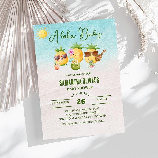 Hawaiian Luau Aloha Pineapple Baby shower Kaart
