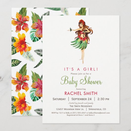 Hawaiian Luau Baby shower Invitation Kaart (Voorkant / Achterkant)
