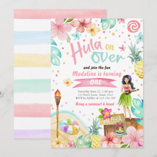 Hawaiian Luau Birthday Noite Tropische Pool Party Kaart (Voorkant / Achterkant)