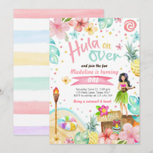 Hawaiian Luau Birthday Noite Tropische Pool Party Kaart
