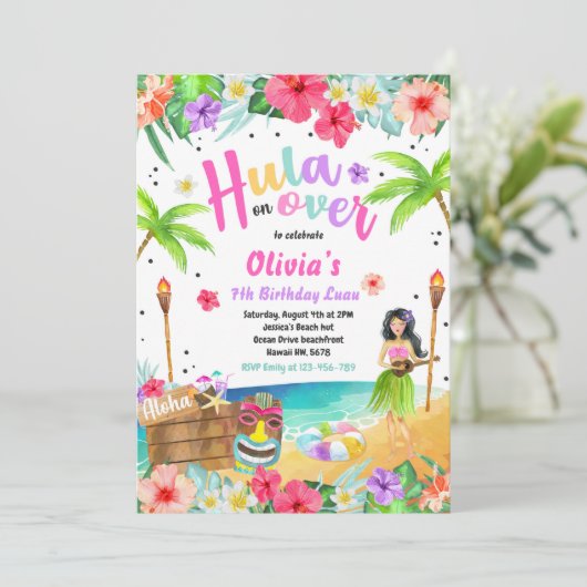 Hawaiian Luau Birthday Partij Tropisch Birthday Kaart (Staand voorkant)