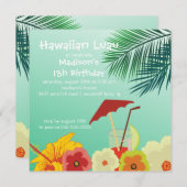 Hawaiian Luau Birthday Party Invitation Kaart (Voorkant / Achterkant)