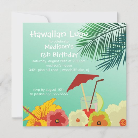 Hawaiian Luau Birthday Party Invitation Kaart (Voorkant)