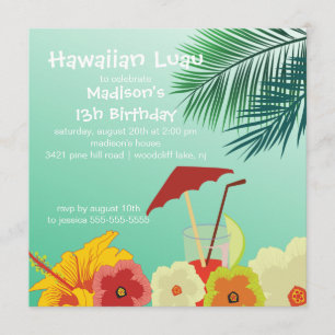 Hawaiian Luau Birthday Party Invitation Kaart