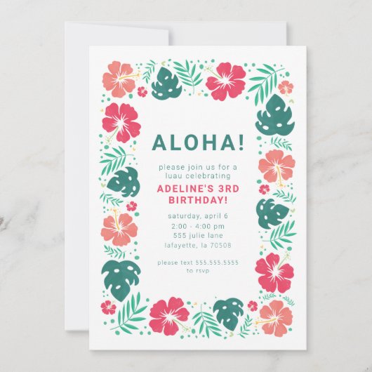 Hawaiian Luau Birthday Party Invitations Kaart (Voorkant)