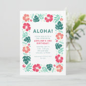 Hawaiian Luau Birthday Party Invitations Kaart (Staand voorkant)