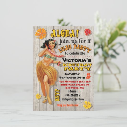 Hawaiian Luau Birthday Party Invitations Kaart (Staand voorkant)